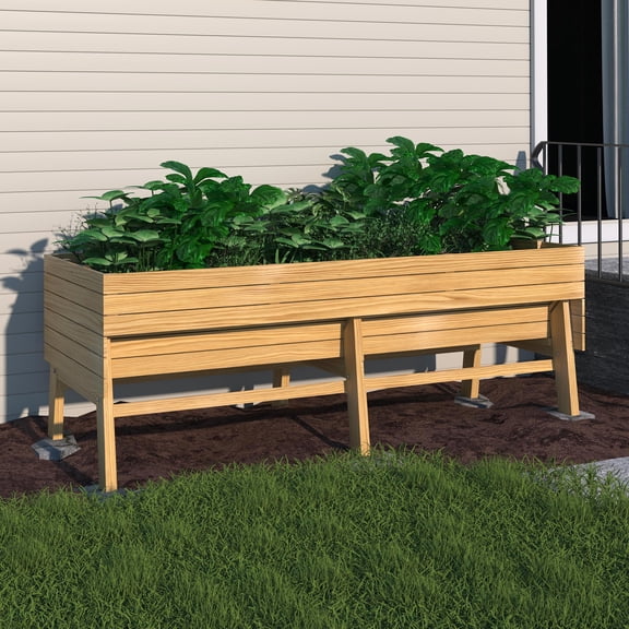 VEIKOUS 71" Raised Garden Bed, Outdoor Cedar Wood Elevated Planter Box W/ 6 Legs, Natural