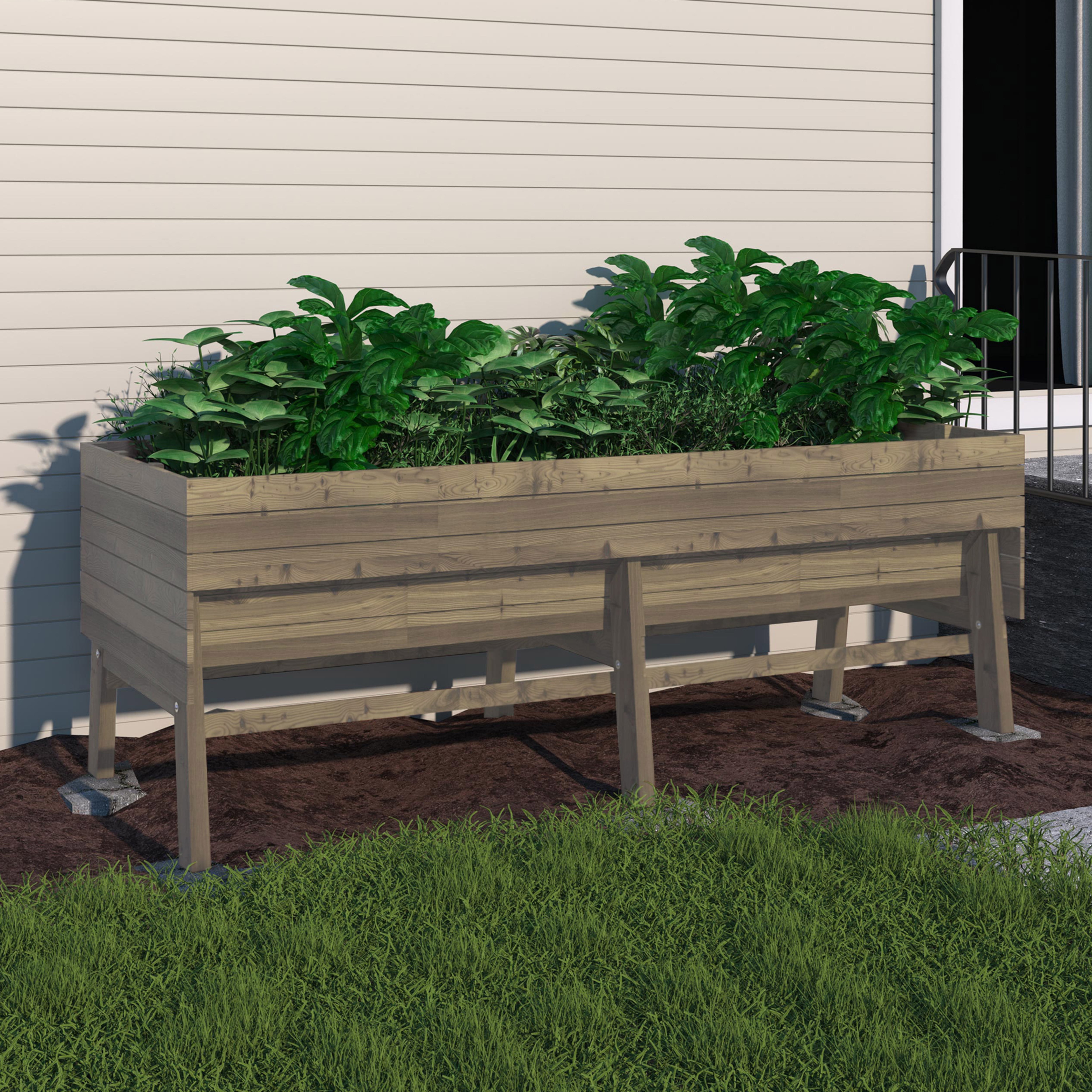 VEIKOUS 71" Raised Garden Bed, Outdoor Elevated Cedar Wood Planter Box w/ 6 Sturdy Legs for Vegetables, Flowers, Herbs, Brown