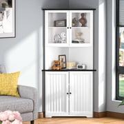 VEIKOUS 71 Tall Corner Storage Cabinet w/ Doors & Shelves for Living Room, Bathroom, Kitchen, White