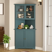 VEIKOUS 71'' Tall Wood Corner Storage Cabinet, Mordern Space Saver w/Doors & Shelves, Blue