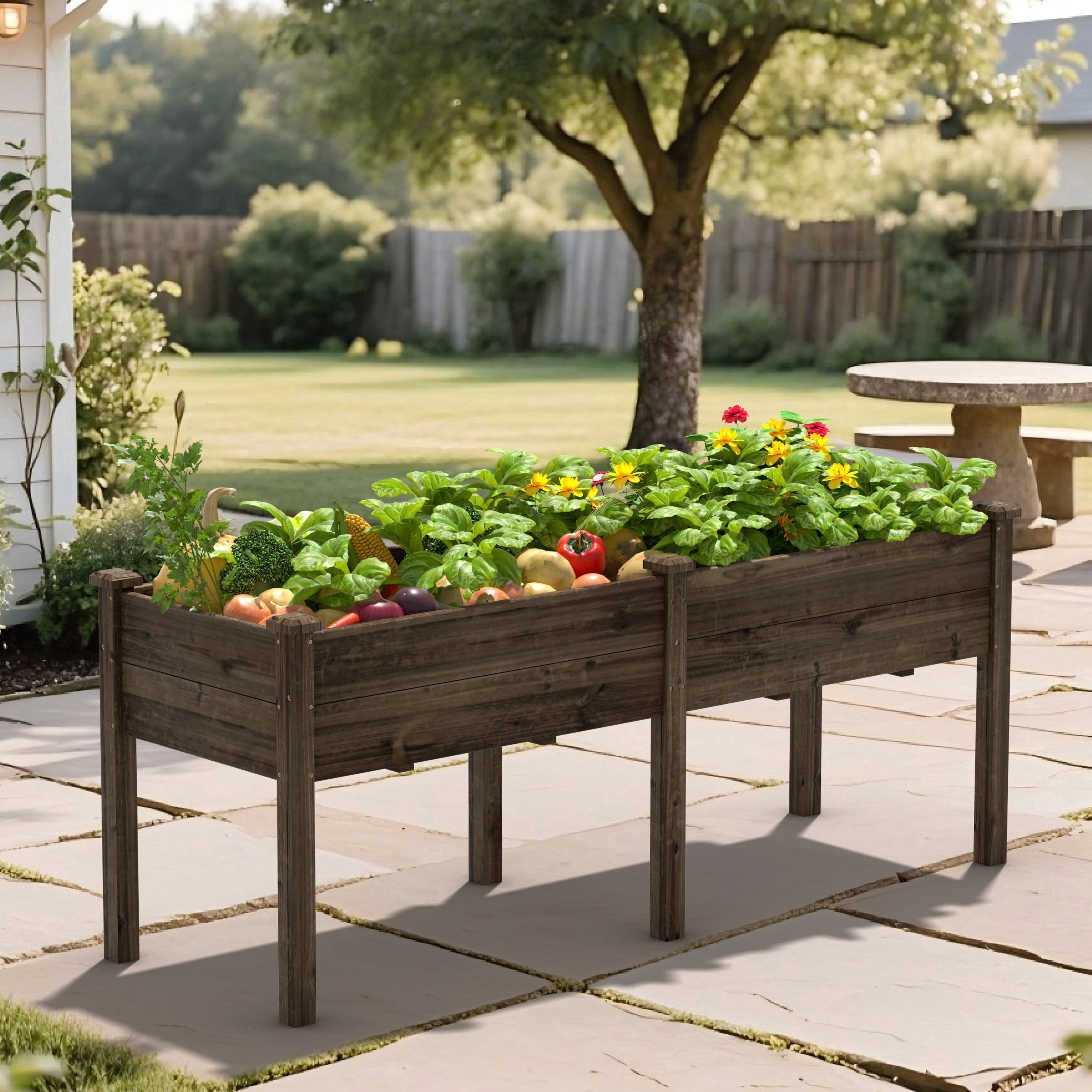 VEIKOUS 72.4"H Raised Garden Bed, Cedar Wood 6.8 Cu Ft Elevated Planter Box for Vegetables, Flowers, Herbs w/Drainage Holes, Rustic