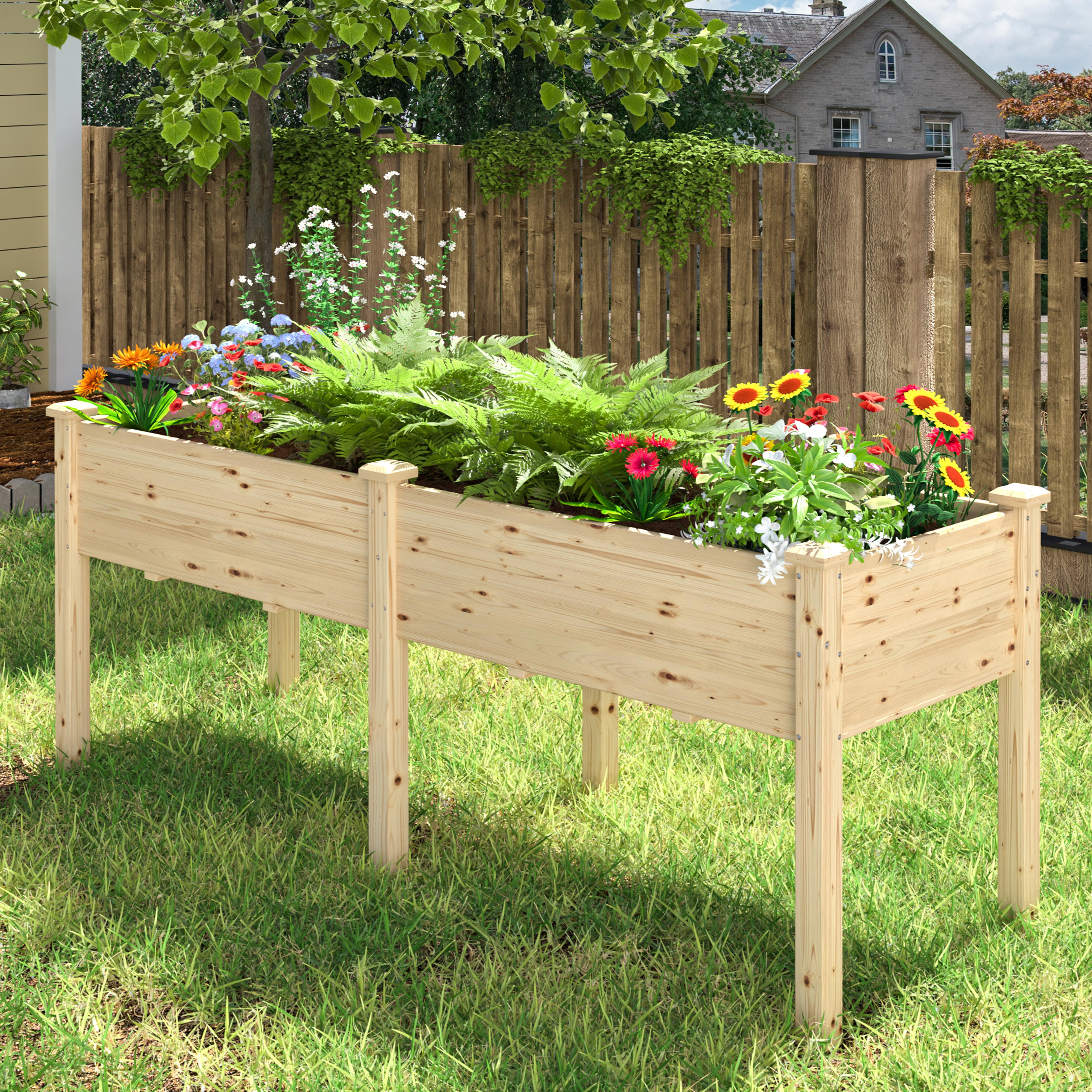 VEIKOUS 72.4"H Wooden Raised Garden Bed, 6.8 Cu Ft Capacity Elevated Planter Box w/ Drainage Holes for Vegetables, Flowers, Herb, Natural