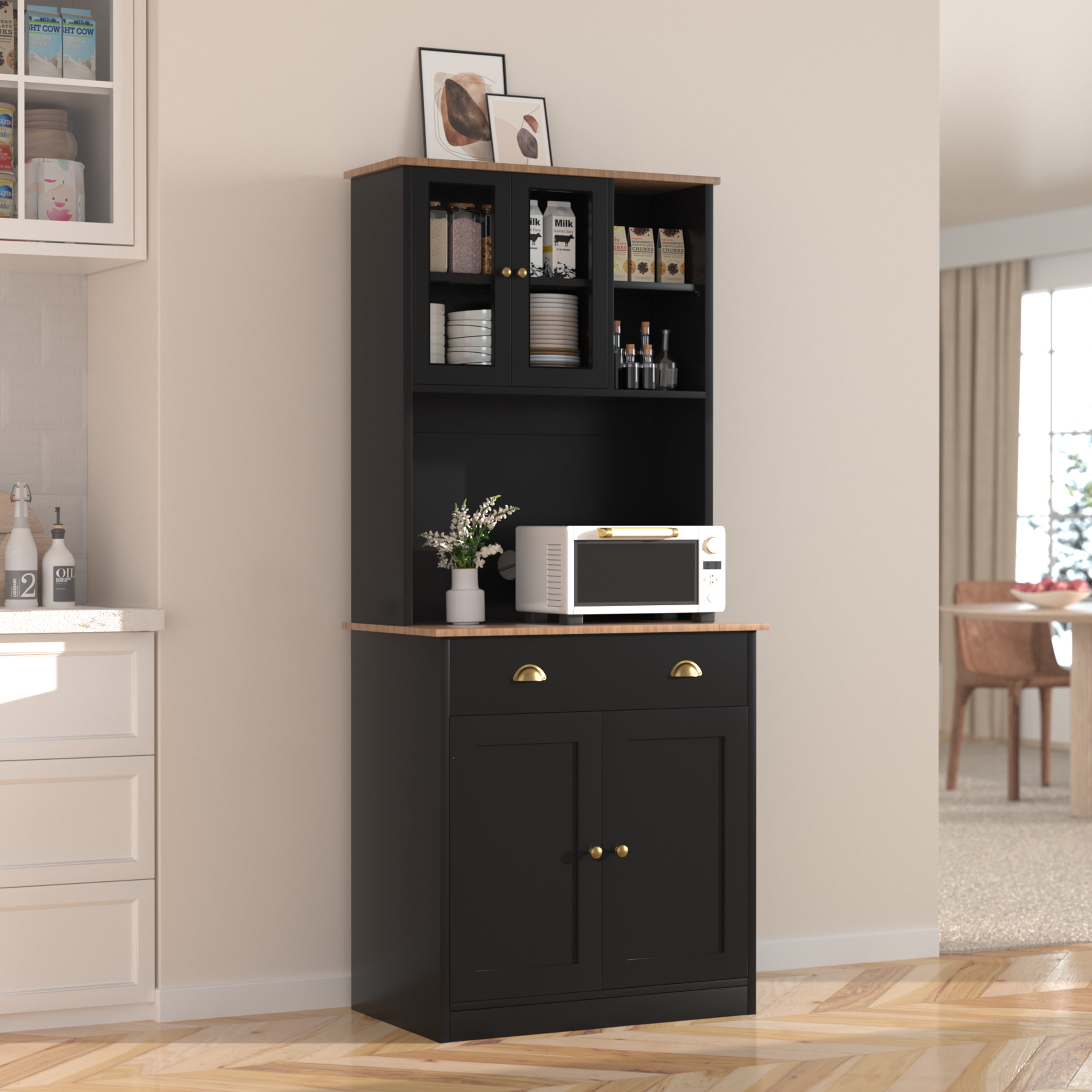 VEIKOUS 72'' Kitchen Pantry Cabinet Buffet Hutch w/Wide Countertop and ...