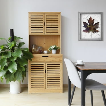 VEIKOUS 72'' Kitchen Pantry Hutch Storage Cabinet Buffet  w/Cupboard and Microwave Stand, Bamboo