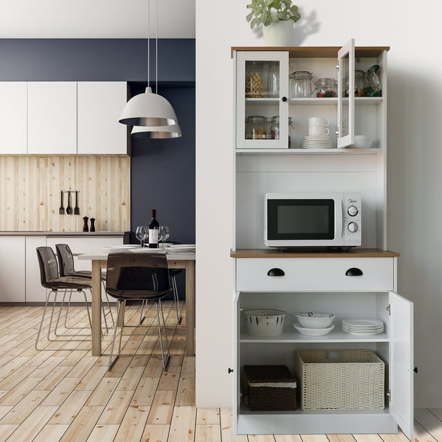 VEIKOUS 72"Kitchen Pantry Storage Cabinet Buffet w/Shelves and Microwave Space, White