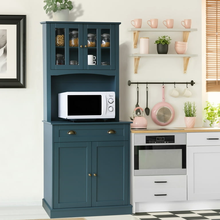 VEIKOUS 72'' Kitchen Pantry Storage Cabinet w/ Microwave Stand and Storage  Cabinet , Blue