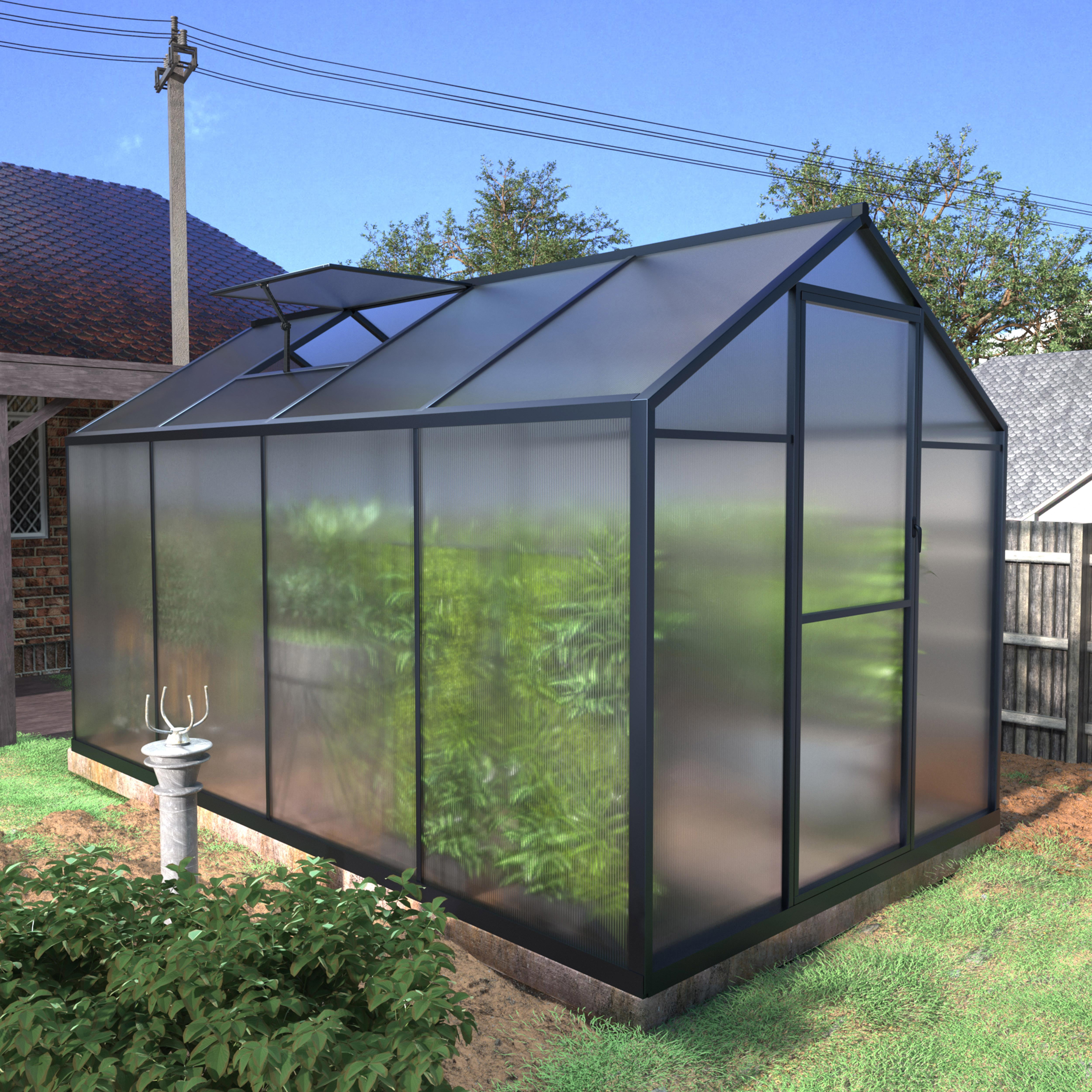 6' x 8' Gray Polycarbonate Walk-In Greenhouse with Aluminum Frame
