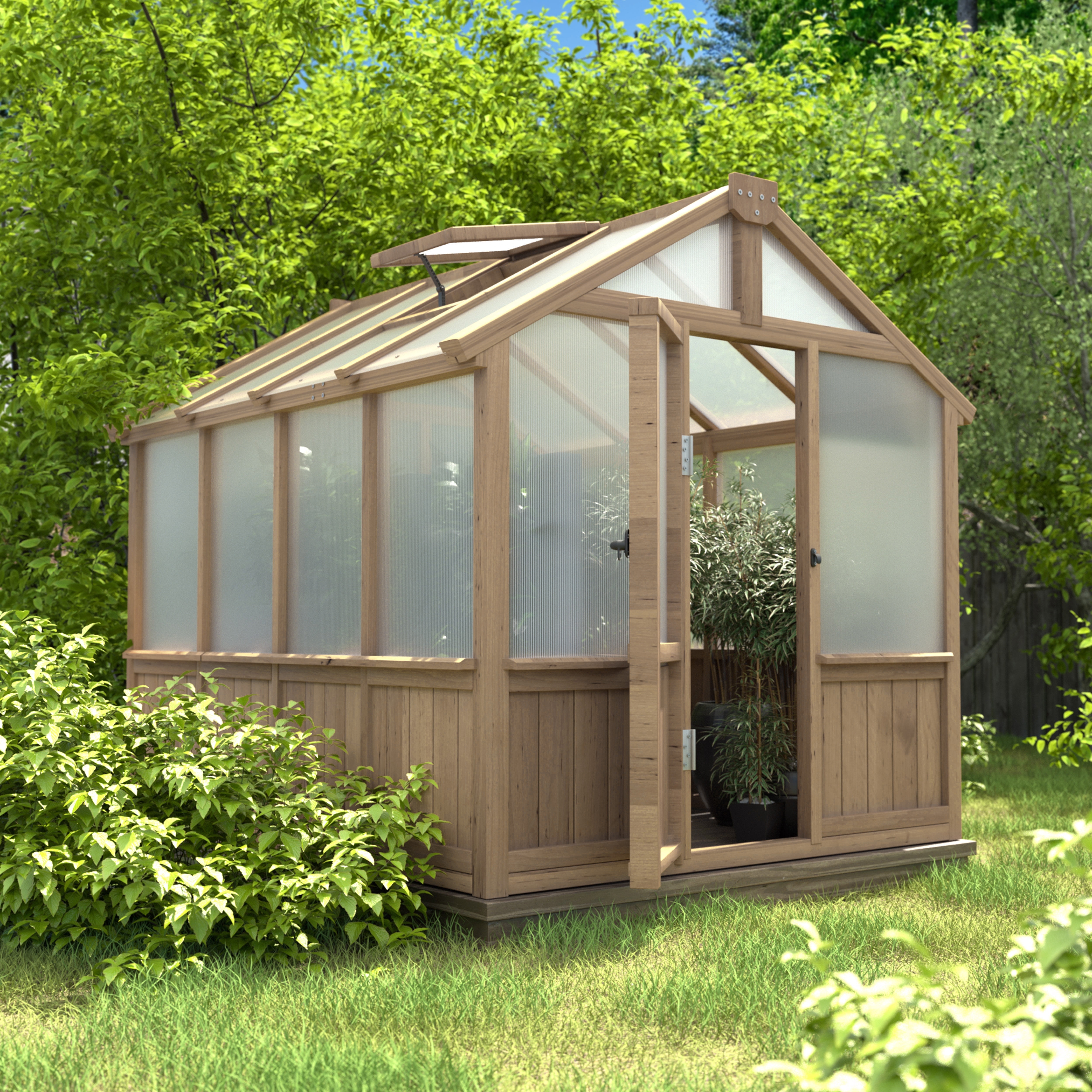 6' x 8' Cedar Wood Walk-In Greenhouse with Polycarbonate Panels