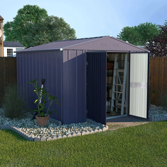 VEIKOUS 8' x 8' Outdoor Metal Shed w/Lockable Double Doors, Tool Storage Sheds for Garden, Backyard, Lawn