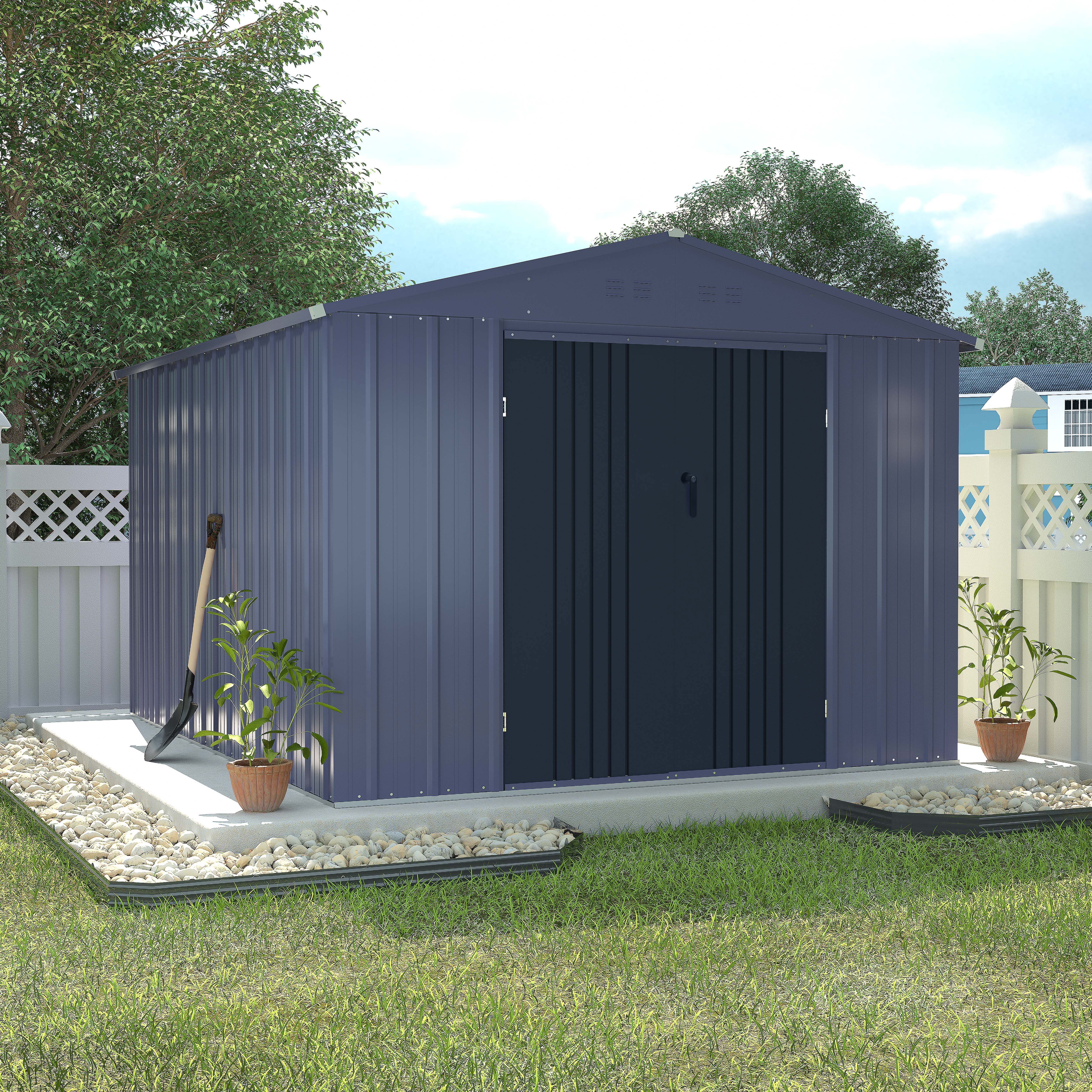 VEIKOUS Steel Outdoor Storage Shed, 8'x10' Metal Tool Shed
