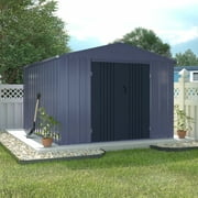 VEIKOUS 8'x10' Outdoor Storage Shed, Metal Tool Storage Sheds 80 sq ft, w/Lockable Door & Air Vent, Grey