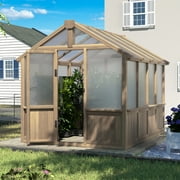 VEIKOUS 8x6 Outdoor Cedar Wood Greenhouse w/ Lockable Door & Adjustable Window for Patio