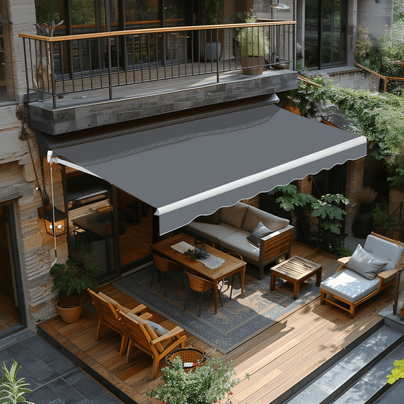 VEIKOUS 8'x7' Retractable Patio Awning Sun Shade Cover with Manual Crank, Gray