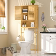 VEIKOUS Bamboo over the Toilet Storage Cabinet Space-Saving Bathroom Cabinet w/ 2 Shelves and Cupboard