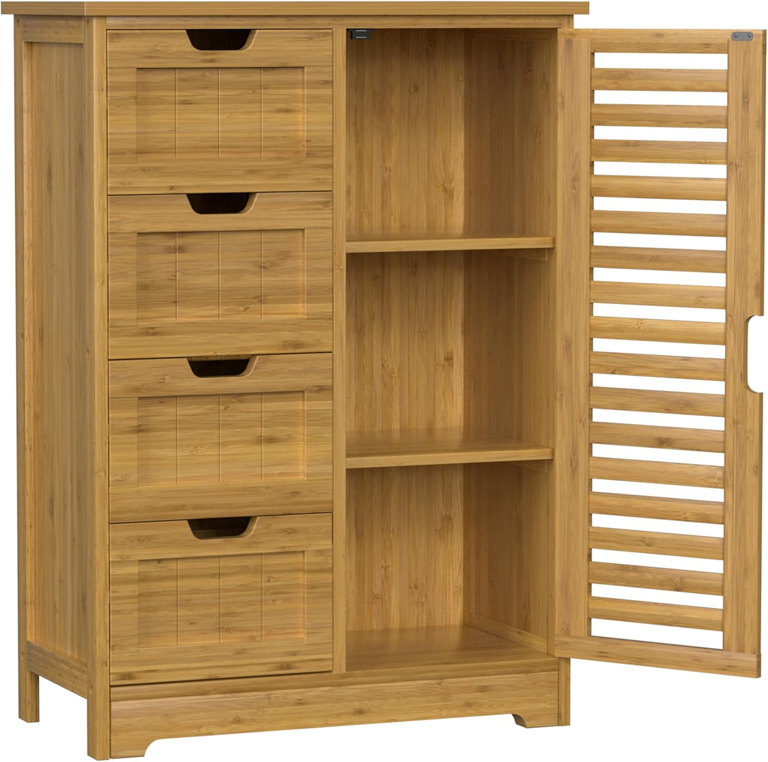 VEIKOUS Bathroom Floor with 4 Drawers, Bamboo Freestanding