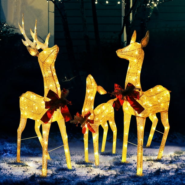 VEIKOUS Christmas Lighted Deer Family Set Outdoor Decor w/ 200 Warm