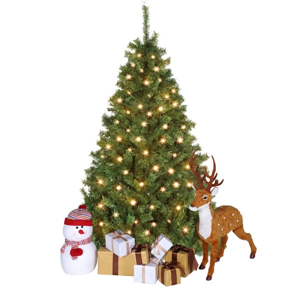 VEIKOUS Clear Prelit Green Full Premium Spruce Hinged Artificial Christmas Tree, 7.5'