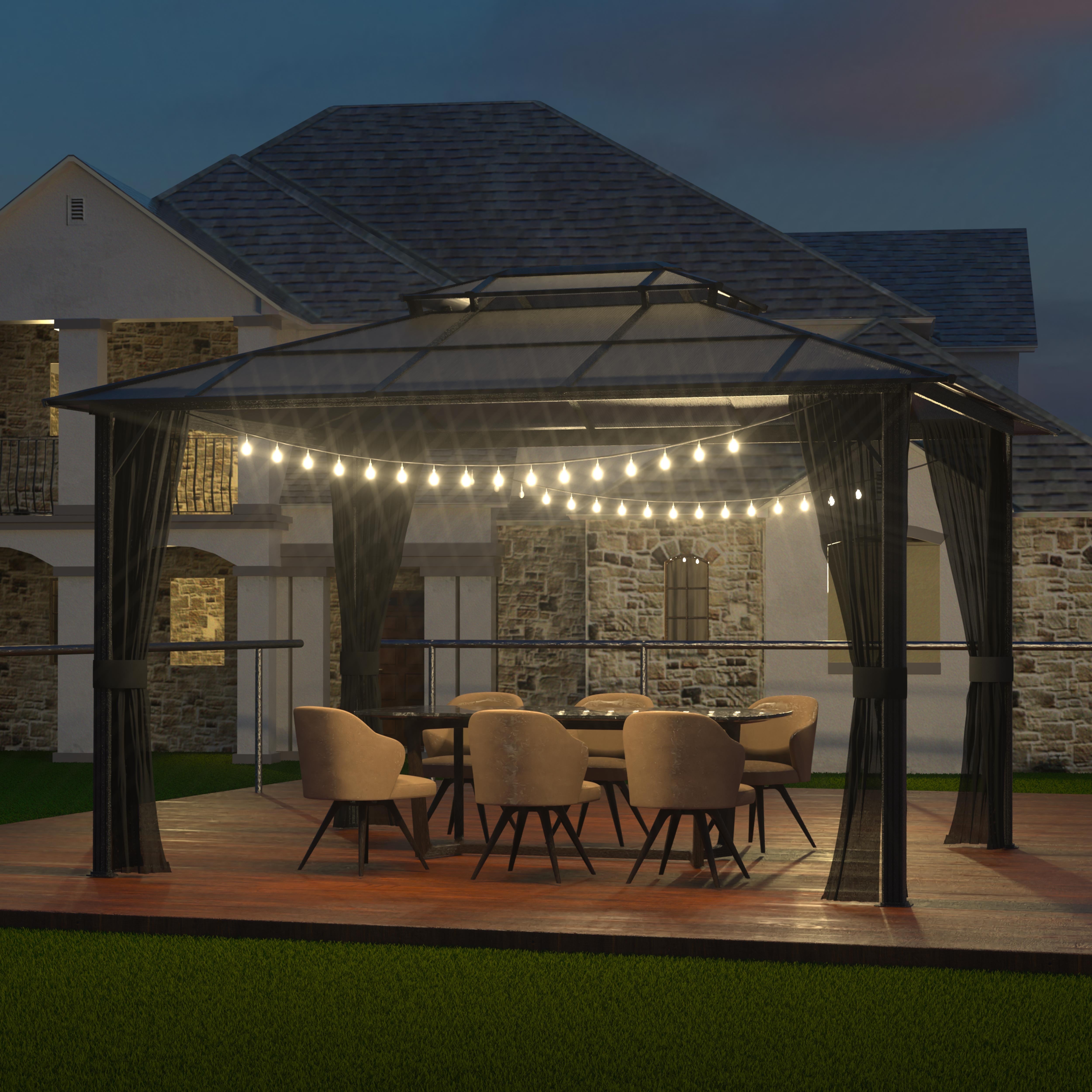 VEIKOUS Double Roof Gazebo with Outdoor Relaxation Netting, 10ft x 13ft
