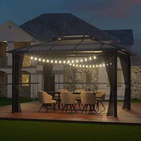 VEIKOUS Double Roof Gazebo with Outdoor Relaxation Netting, 10ft x 13ft