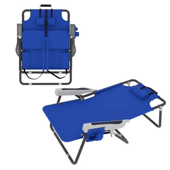 VEIKOUS Folding Beach Chair, 5-Position Outdoor Reclining Chair W/ Storage Pockets and Removable Pillow, Blue