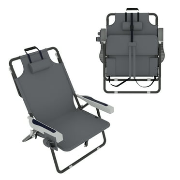 VEIKOUS Folding Backpack Beach Chair, 5-Position Outdoor Reclining Chair w/ Storage Pockets and Removable Pillow, Gray