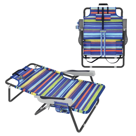 VEIKOUS Folding Backpack Beach Chair, 5-Position Outdoor Reclining Chair W/ Storage Pockets and Removable Pillow, Multi-color