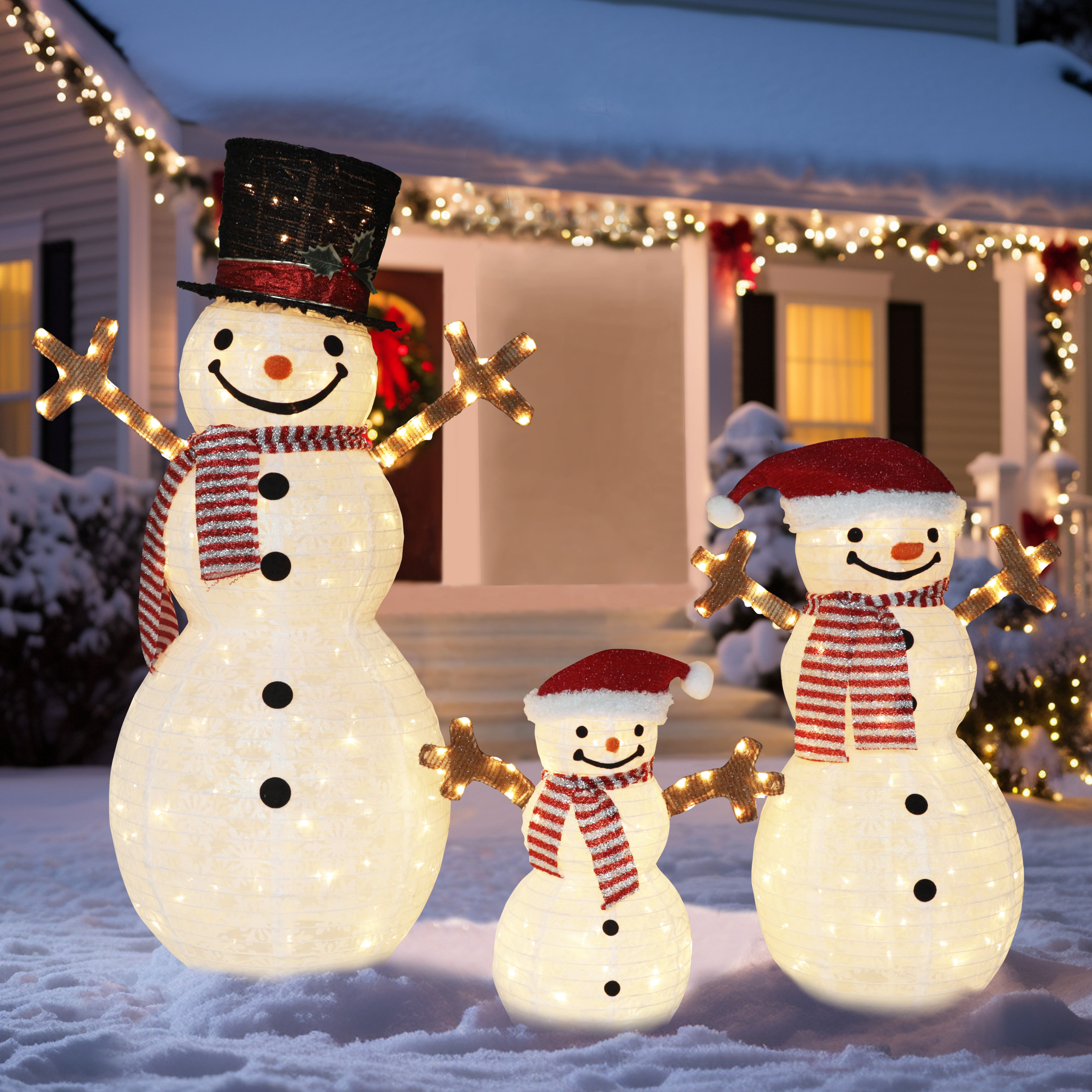 VEIKOUS 5ft Lighted Christmas Snowman Decorations w/ Top Hat, Red 