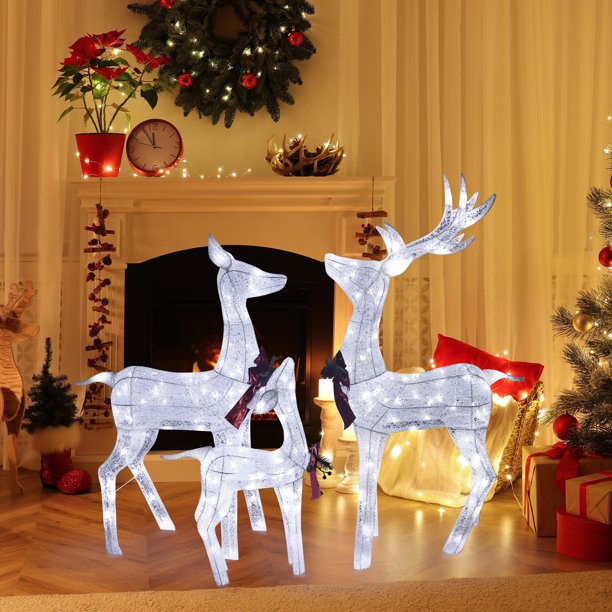 VEIKOUS Lighted Deer Family Set Outdoor Decor for Indoor Christmas w