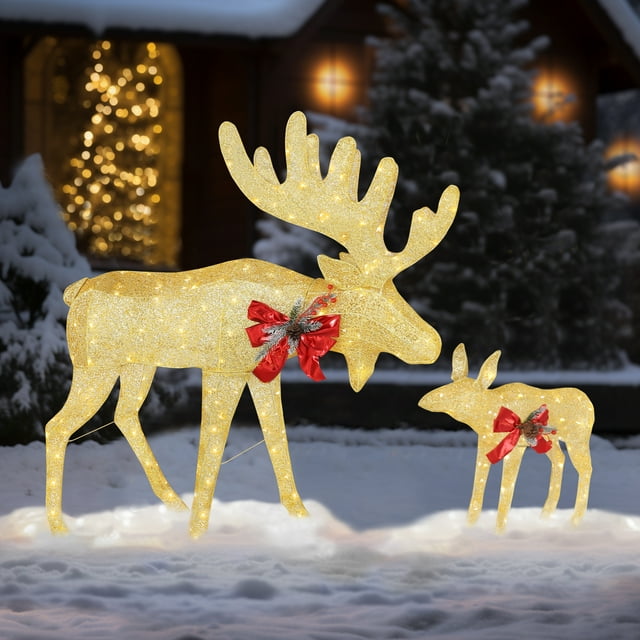 VEIKOUS Lighted Moose Family Outdoor Christmas Decoration for Yard with