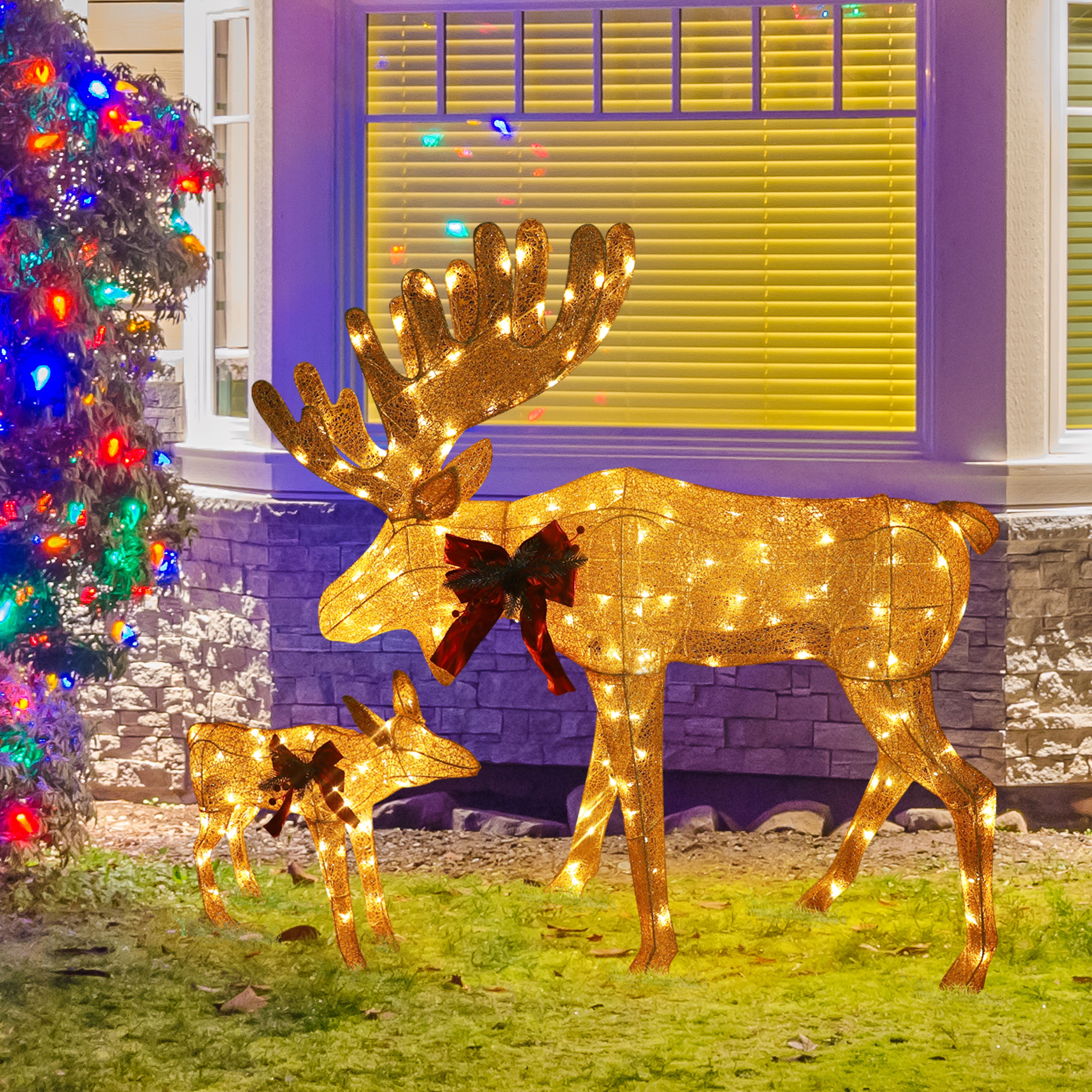 VEIKOUS Lighted Moose Family Outdoor Christmas Decoration for Yard ...