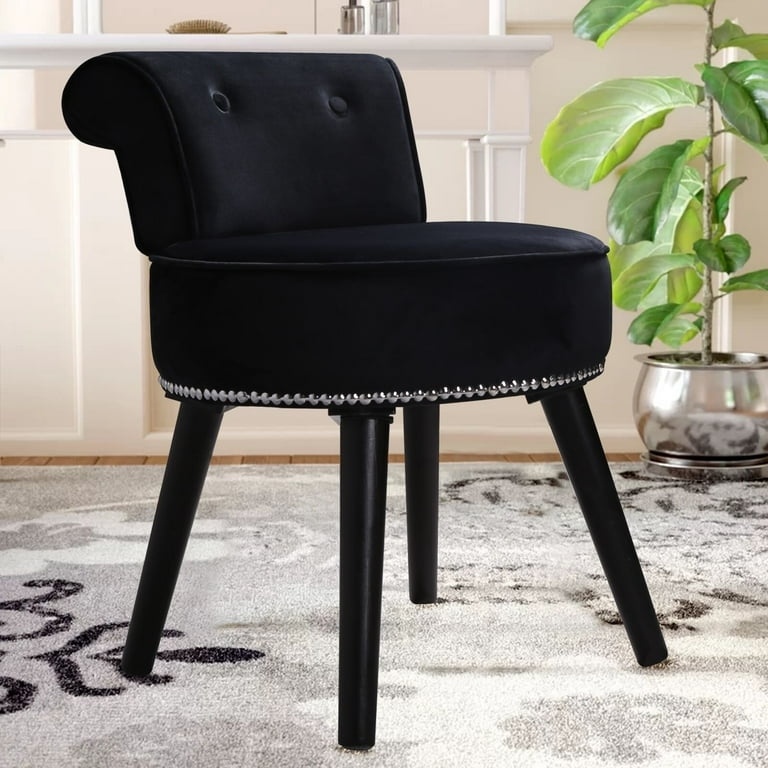 VEIKOUS Makeup Vanity Stool Chair with Low Back and Wood Legs 17.3