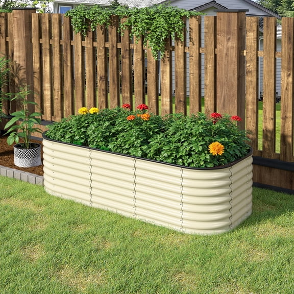 VEIKOUS Metal Garden Bed, 6x3x2 ft Galvanized 9-in-1 Modular Garden Planter Box Kit, Ivory White