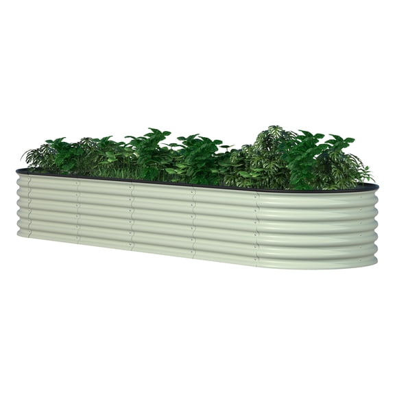VEIKOUS Metal Garden Bed, 9-in-1 Galvanized 8x2x1.4 ft Drainage Planter Box, Pearl White