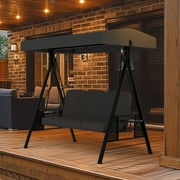VEIKOUS Outdoor 3-Seat Porch Swing Glider w/Adjustable Canopy and Thickened Cushion for Patio, Gray