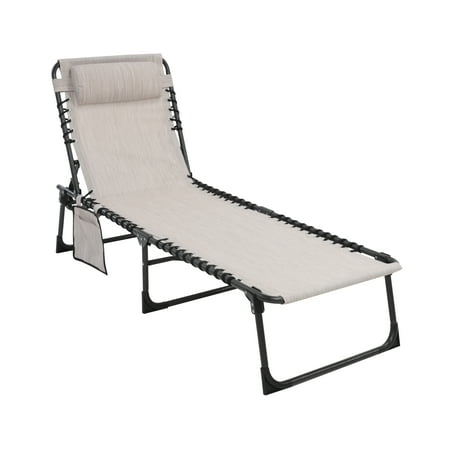 VEIKOUS Outdoor Chaise Lounge Chair 4-Fold for Patio w/ Detachable Pocket & Pillow, Cream White