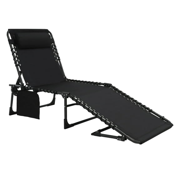 VEIKOUS Outdoor Chaise Lounge Chair 4-Fold for Patio with Detachable Pocket and Pillow, Black