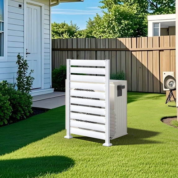 VEIKOUS Outdoor Fence Privacy Screen, 60"H x 40"W Freestanding Garden Screen W/Metal Stakes for Pool, Trash Enclosure, White