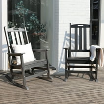 VEIKOUS Outdoor Rocking Chair Set of 2, Porch Rocker w/ High Back for Backyard, Garden, Balcony, Black