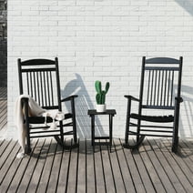 VEIKOUS Outdoor Rocking Chair Set of 3, Wood Rocker Set w/ 2 Seat & 1 Foldable Table, Black