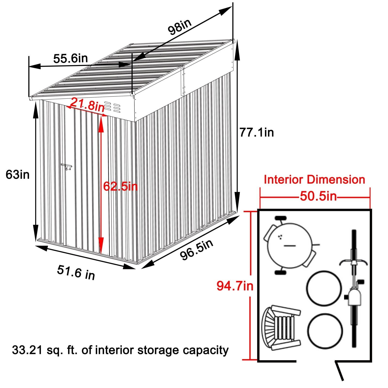 Gray Galvanized Steel Lean-To Outdoor Storage Shed 4' x 8'