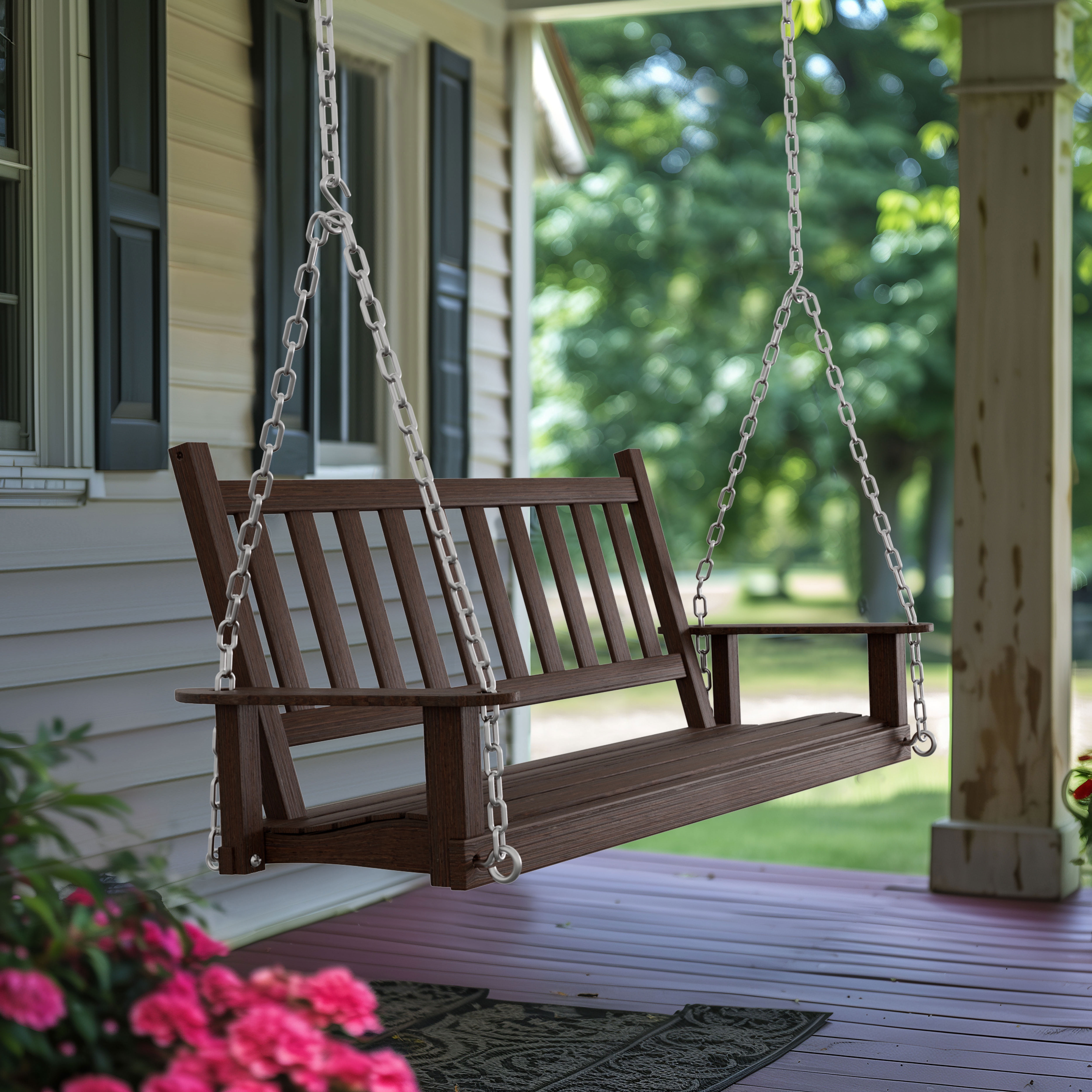 VEIKOUS 4ft Wooden Garden Porch Swing with Chains, 2Person Rustic