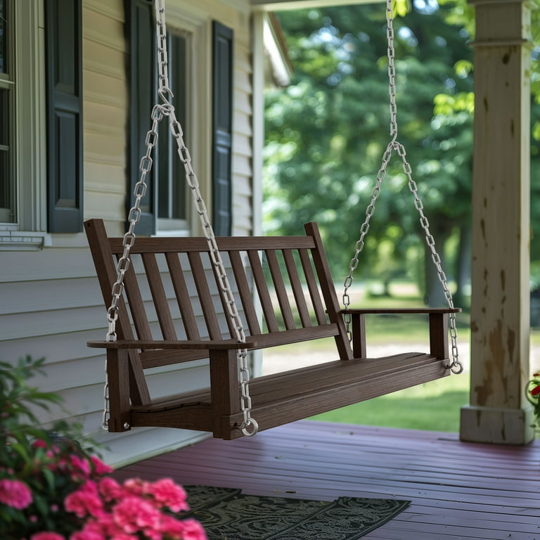 VEIKOUS 4ft Wooden Garden Porch Swing with Chains, 2-Person Rustic