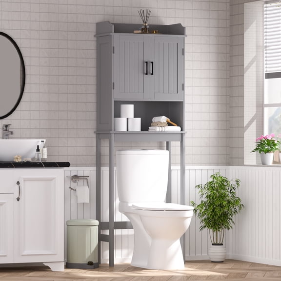 VEIKOUS Over the Toilet Storage Cabinet W/ Adjustable Shelves, Bathroom Space Saver Cabinet, Grey
