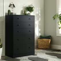 VEIKOUS Oversized 5-Drawer Dresser, Wood Chest of Drawer Dresser for Bedroom , Black