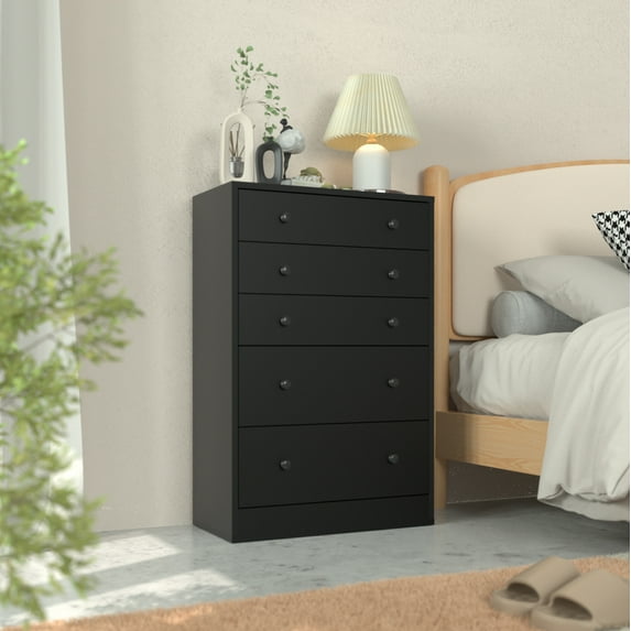 VEIKOUS Oversized 5-Drawer Dresser, Wood Chest of Drawer Dresser for Bedroom, Black