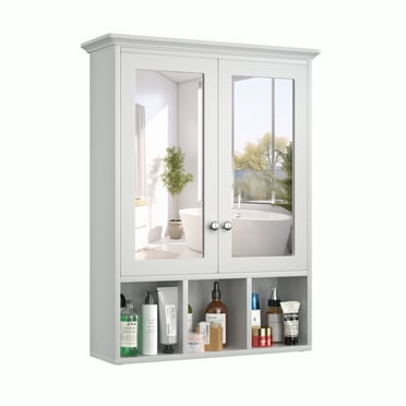 VEIKOUS Oversized Bathroom Medicine Cabinet Wall Mounted Storage with 2 Adjustable Shelves and 2 Mirrored Door , White