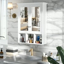 VEIKOUS Bathroom Medicine Cabinet Wall-Mount Storage with 2 Adjustable Shelves and 2 Mirror Door , White