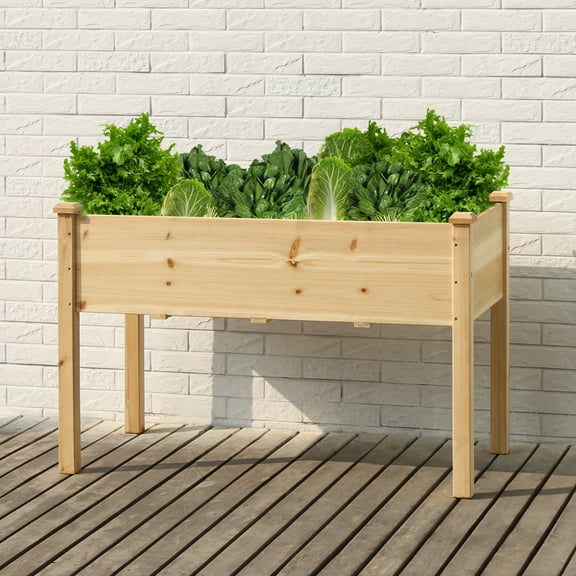 VEIKOUS Outdoor Wood Raised Garden Bed, 47'' Elevated Planter Box w/ Drainage Holes for Vegetables, Flowers and Herbs