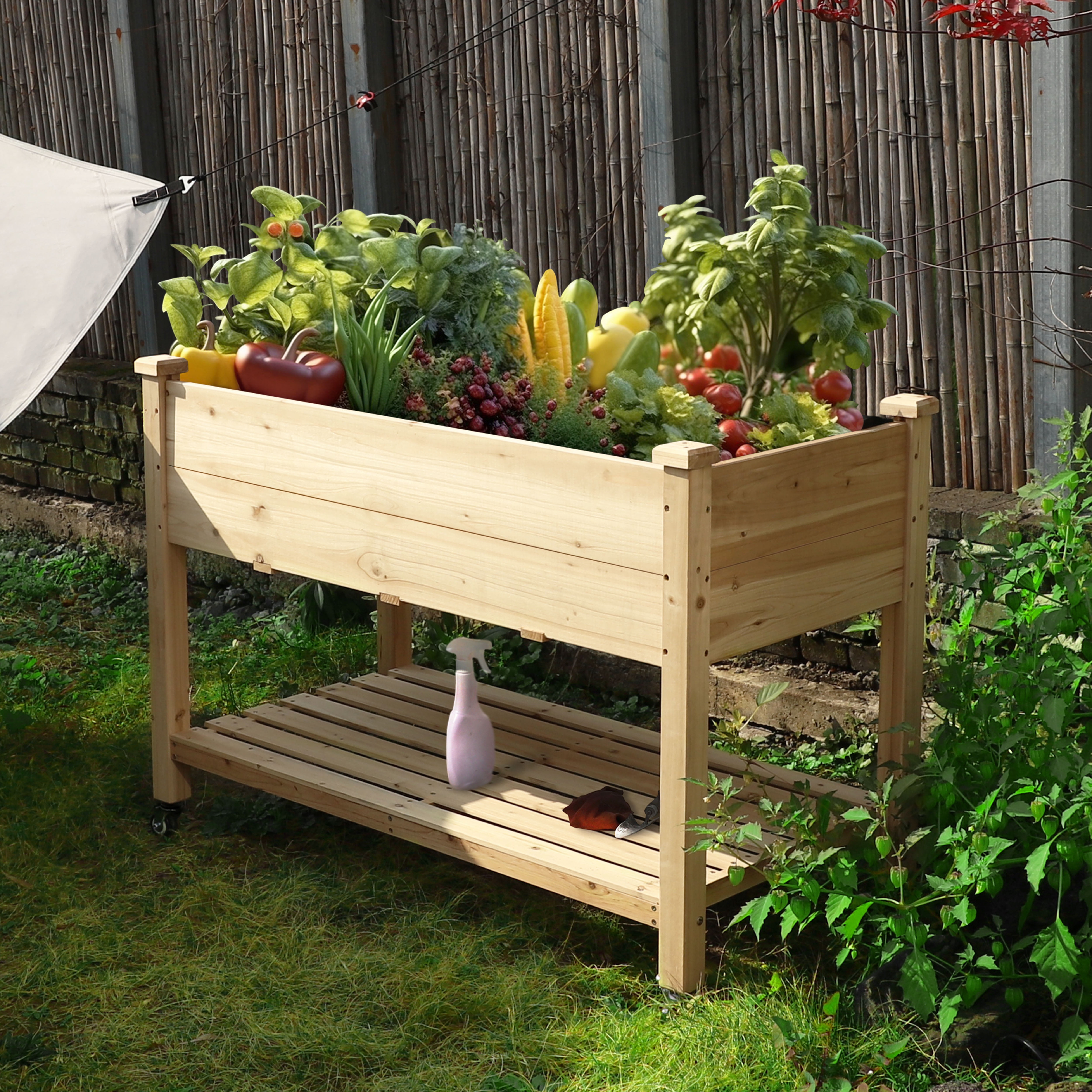 VEIKOUS Elevated Garden Bed, 47''Lx22''Wx33''H, Wood Planter