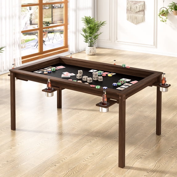 VEIKOUS Gaming & Dining Table W/ 6 Flush Cup Holders, Leatherette ...